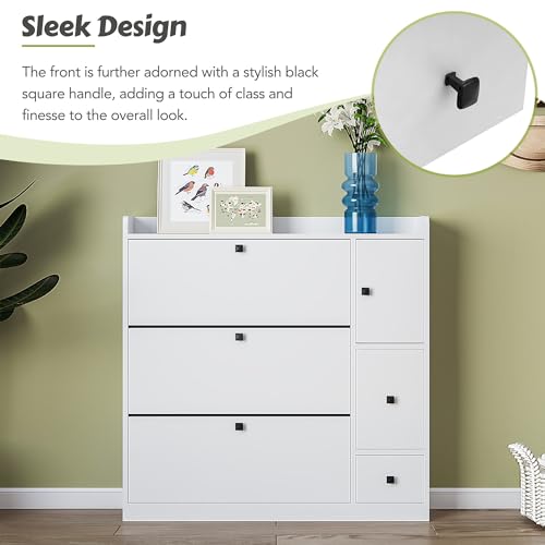 Slim Shoe Storage Cabinet with 3 Flip Drawers, Black B487560