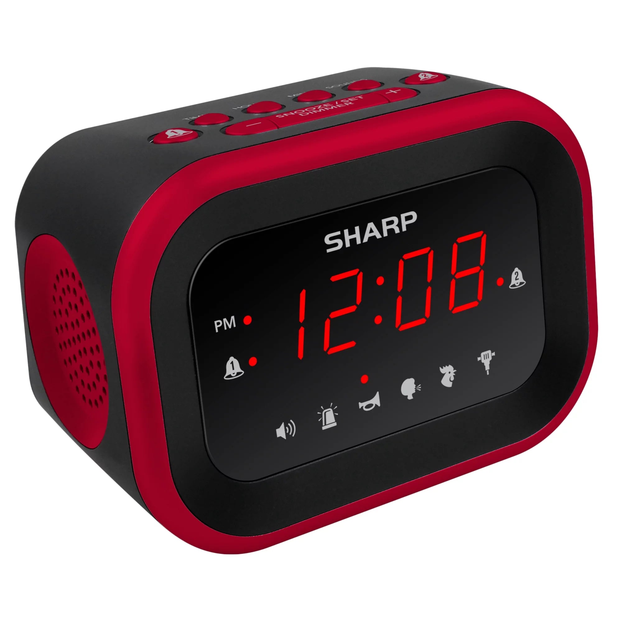 Red/Black Alarm Clock with 6 Wake Up Sounds Q729