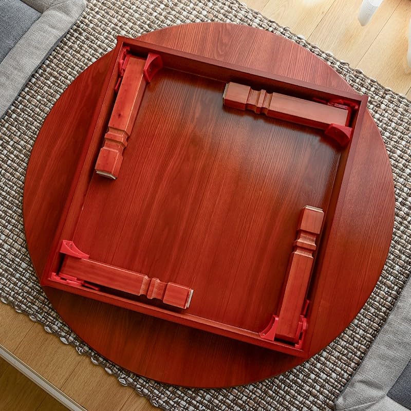 Round Korean Coffee Table Folding Leg Wood Table (60x60x26cm) B875
