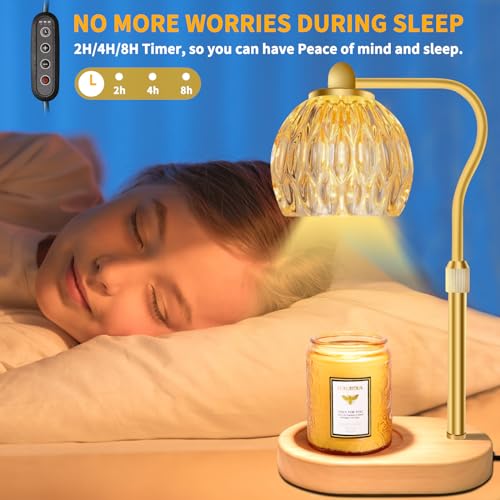 Candle Warmer Lamp with 3 Bulbs, Dimmable Adjustable Hight Gold L745