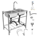 Stainless Steel Double Bowl Free Standing Utility Sink 31.5" x 16.9" x 29.5" A3040