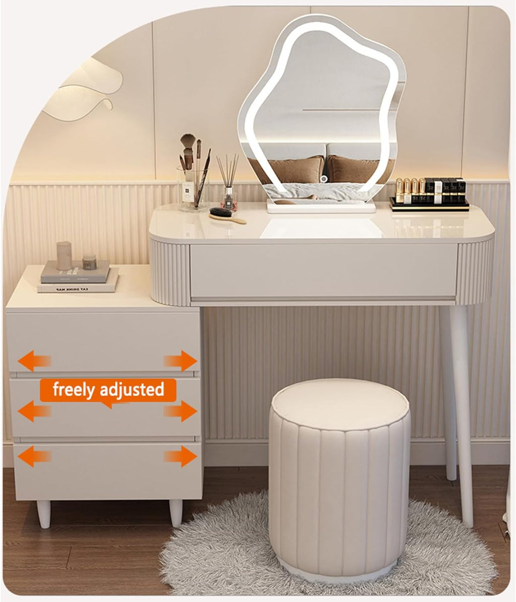 Makeup Vanity Table with Lighted Mirror, 3 Lighting Modes Adjustable, Large Capacity Dressing Table L5902
