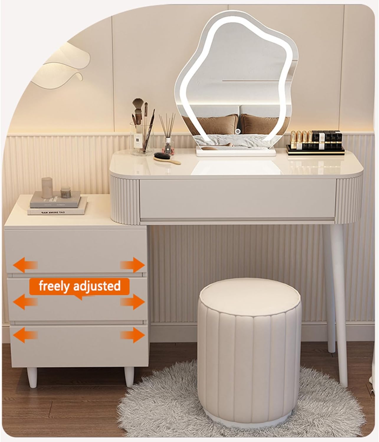 Makeup Vanity Table with Lighted Mirror, 3 Lighting Modes Adjustable, Large Capacity Dressing Table L5902